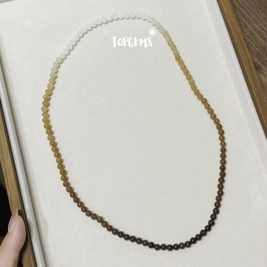 Vòng Chuỗi Mật Ngọc Hoà Điền Tự Nhiên 6 Li Màu Mật Ombre Chuyển Màu TOPGEMS - [SHIP HOẢ TỐC]
