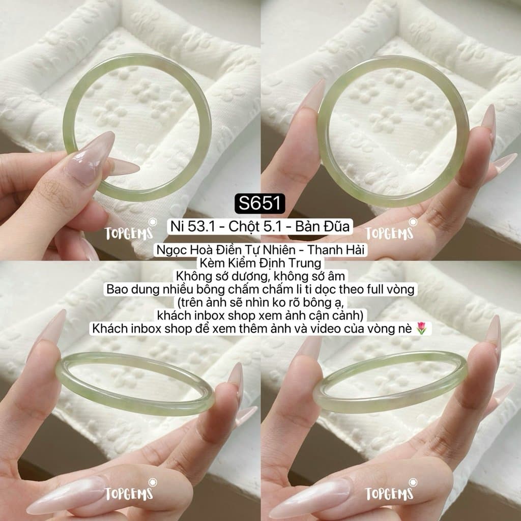 [TỔNG HỢP VÒNG DINGDANG] Vòng Bản Ngọc Hoà Điền Tự Nhiên Kèm Kiểm Định TOPGEMS - Có Ship Hoả Tốc - Tặng Kèm Hộp