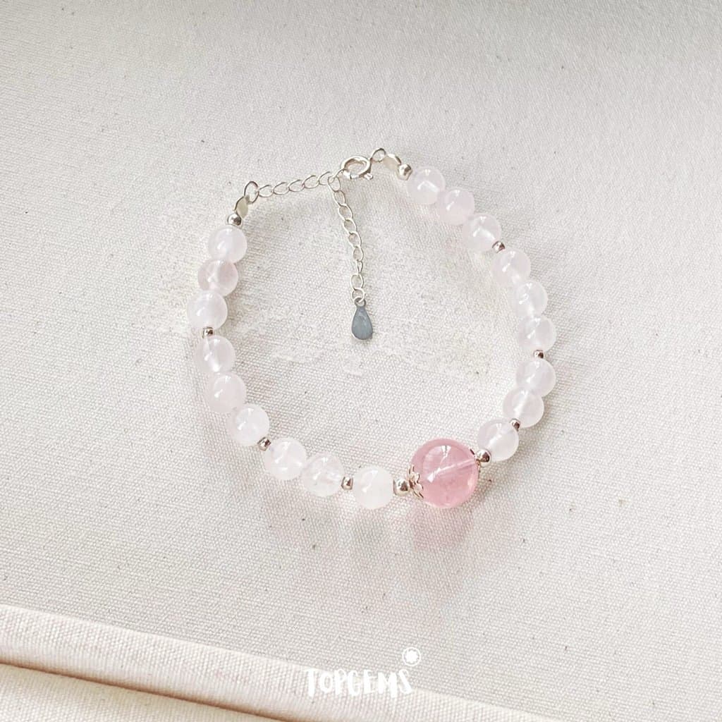 Chuỗi Vòng Tay Đá Thạch Anh Hồng Rose Quartz Tự Nhiên 6 Li Mix Bạc 925 TOPGEMS