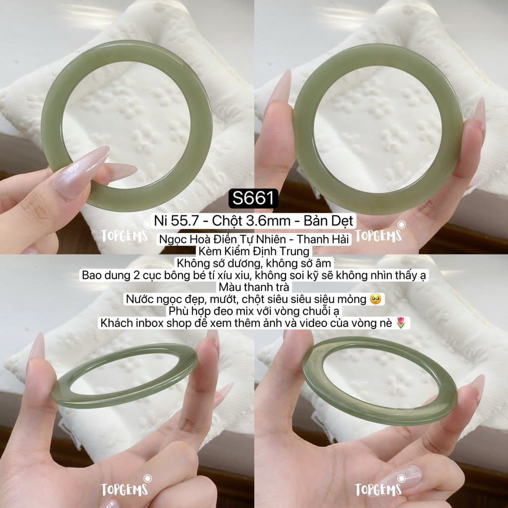 [TỔNG HỢP VÒNG DINGDANG] Vòng Bản Ngọc Hoà Điền Tự Nhiên Kèm Kiểm Định TOPGEMS - Có Ship Hoả Tốc - Tặng Kèm Hộp