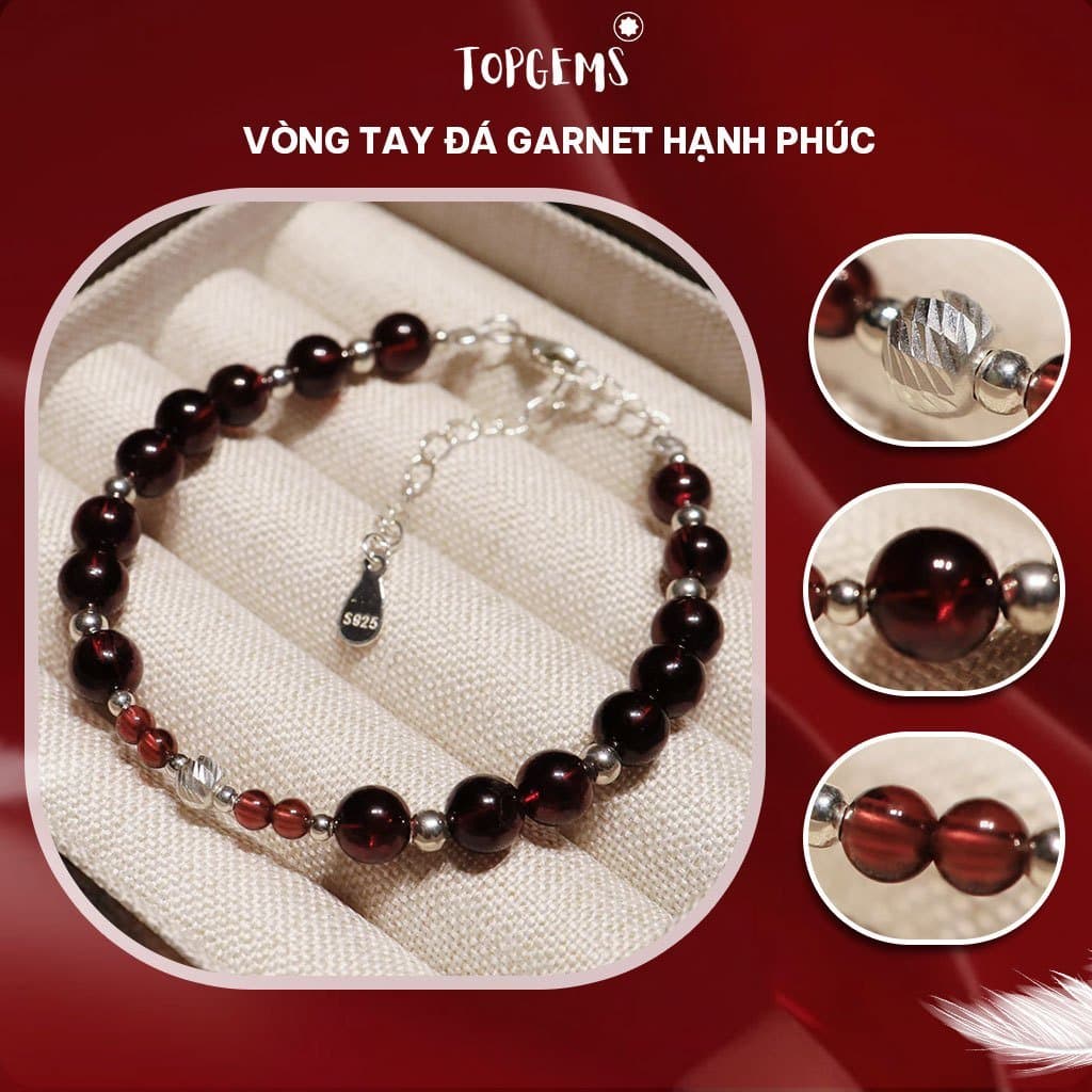 Chuỗi Vòng Tay Đá Garnet Ngọc Hồng Lựu Tự Nhiên Chất Đá Đẹp Mix Bạc 925 TOPGEMS