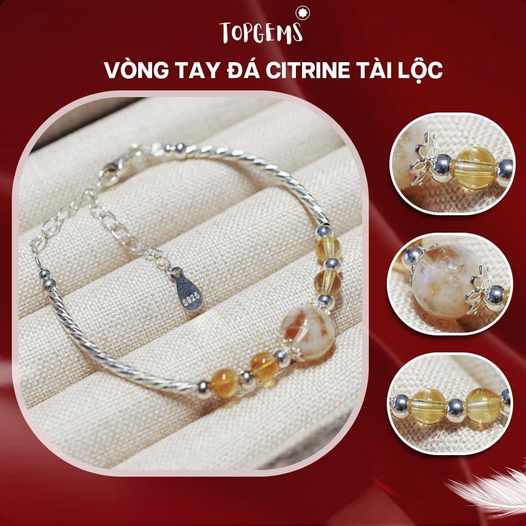 Vòng Tay Đá Thạch Anh Vàng Citrine Nữ Mix Bạc 925 TOPGEMS Lắc Tay Nữ Đá Năng Lượng Thạch Anh Vàng Citrine Tài Lộc V621B - Ảnh bìa