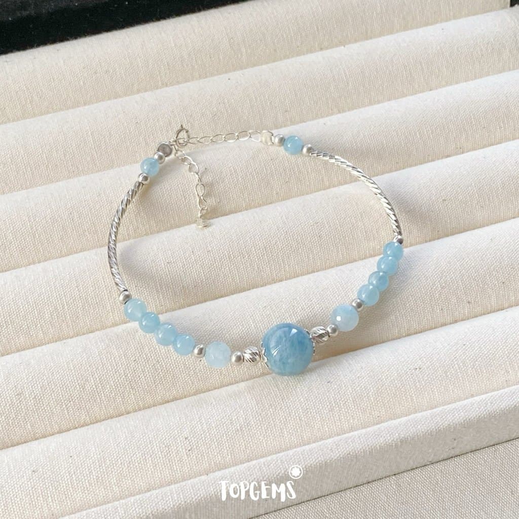 Vòng Tay Aquamarine Nữ Bạc 925 TOPGEMS Lắc Tay Nữ Dạng Charm Kiềng Bạc mix Đá Aquamarine