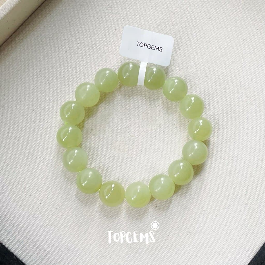 [HOẢ TỐC] Vòng Chuỗi Ngọc Hoà Điền Hoàng Khẩu Khoáng Già Tự Nhiên 12 Li TOPGEMS Kèm Kiểm Định Trung