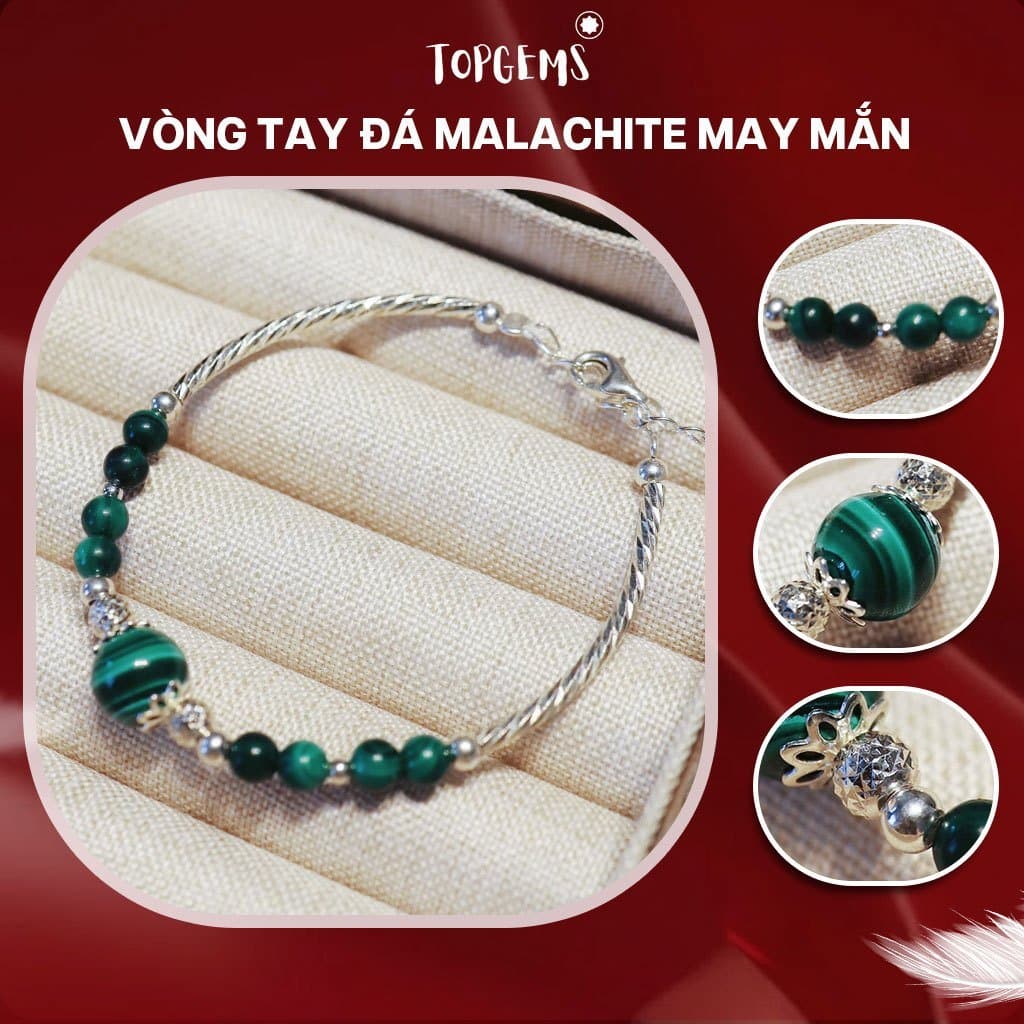 Lắc Tay Nữ Bạc 925 Mix Đá Khổng Tước TOPGEMS Vòng Tay Đá Phong Thuỷ Khổng Tước Malachite 8mm Tự Nhiên BH 12 tháng