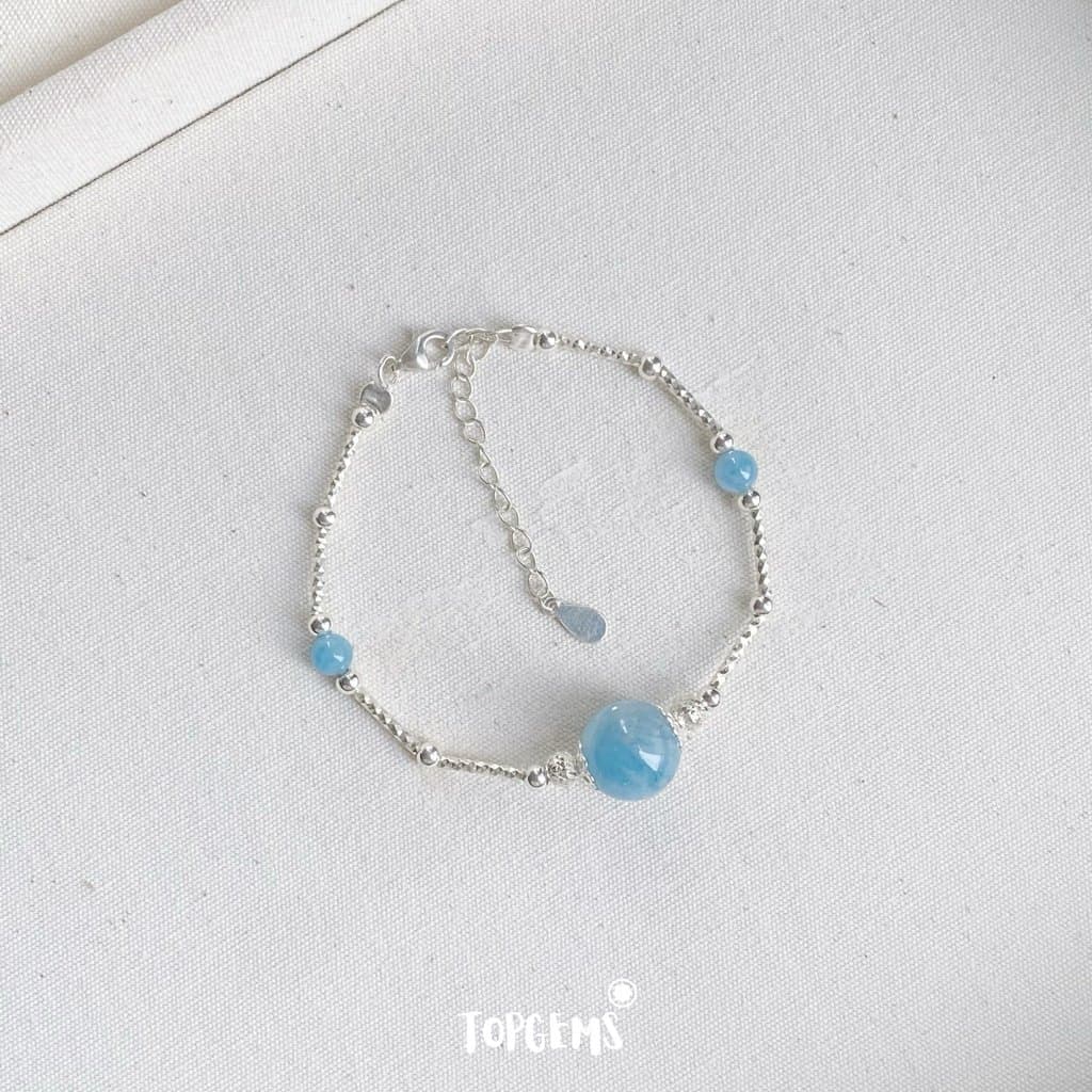 Vòng Tay Aquamarine Nữ Bạc 925 TOPGEMS Lắc Tay Nữ Dạng Charm Kiềng Bạc mix Đá Aquamarine