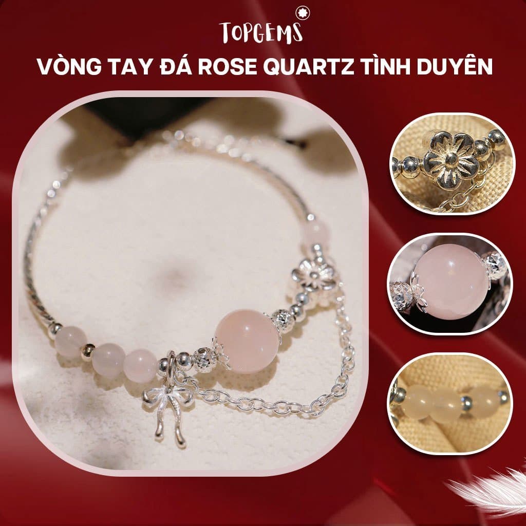 Vòng Tay Đá Thạch Anh Hồng Rose Quartz Nữ Bạc 925 TOPGEMS Lắc Tay Nữ Đá Năng Lượng Thạch Anh Hồng Rose Quartz Tình Duyên