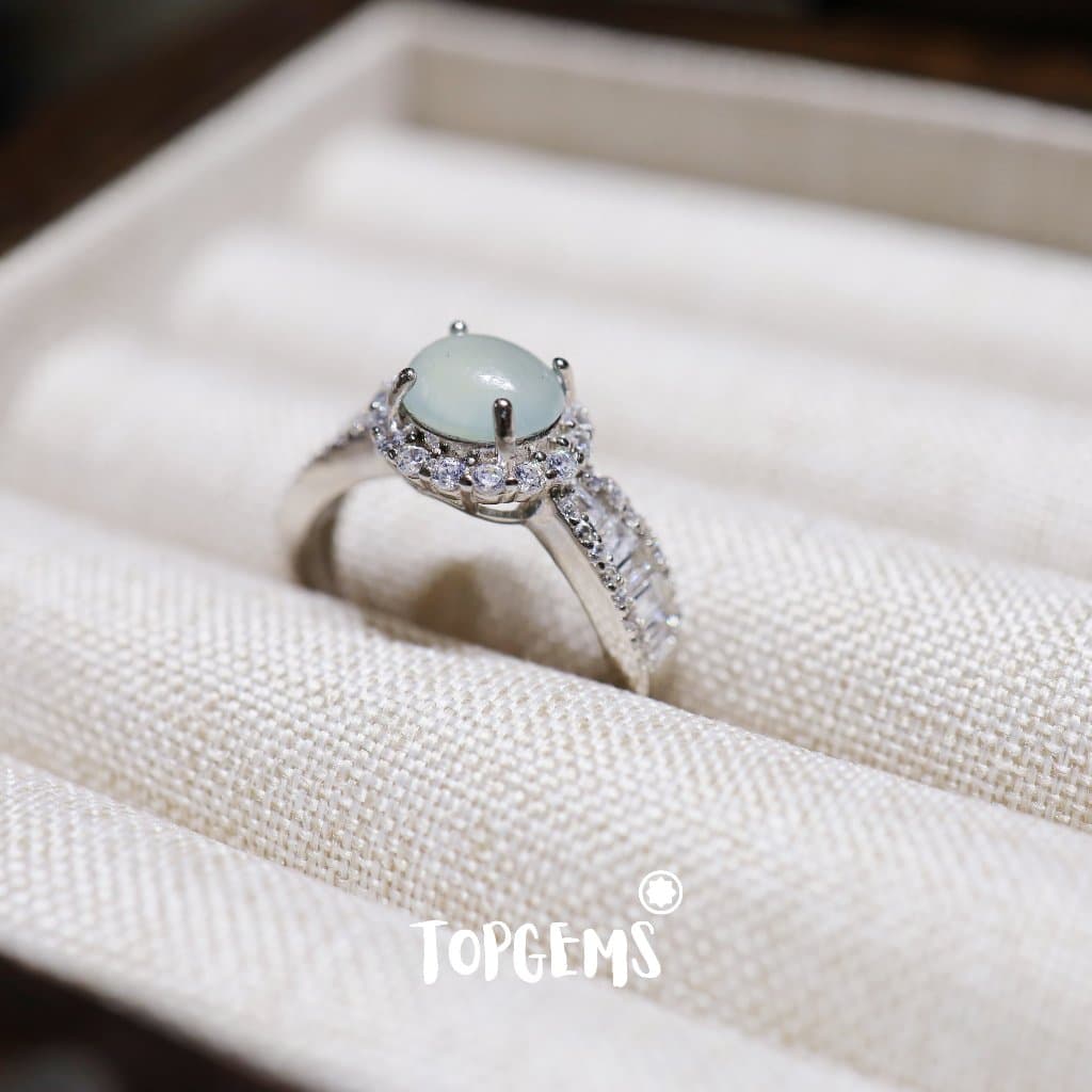 Nhẫn Bạc 925 Nữ Đính Ngọc Phỉ Thuý Loại A Tự Nhiên Dòng Nếp Băng TOPGEMS