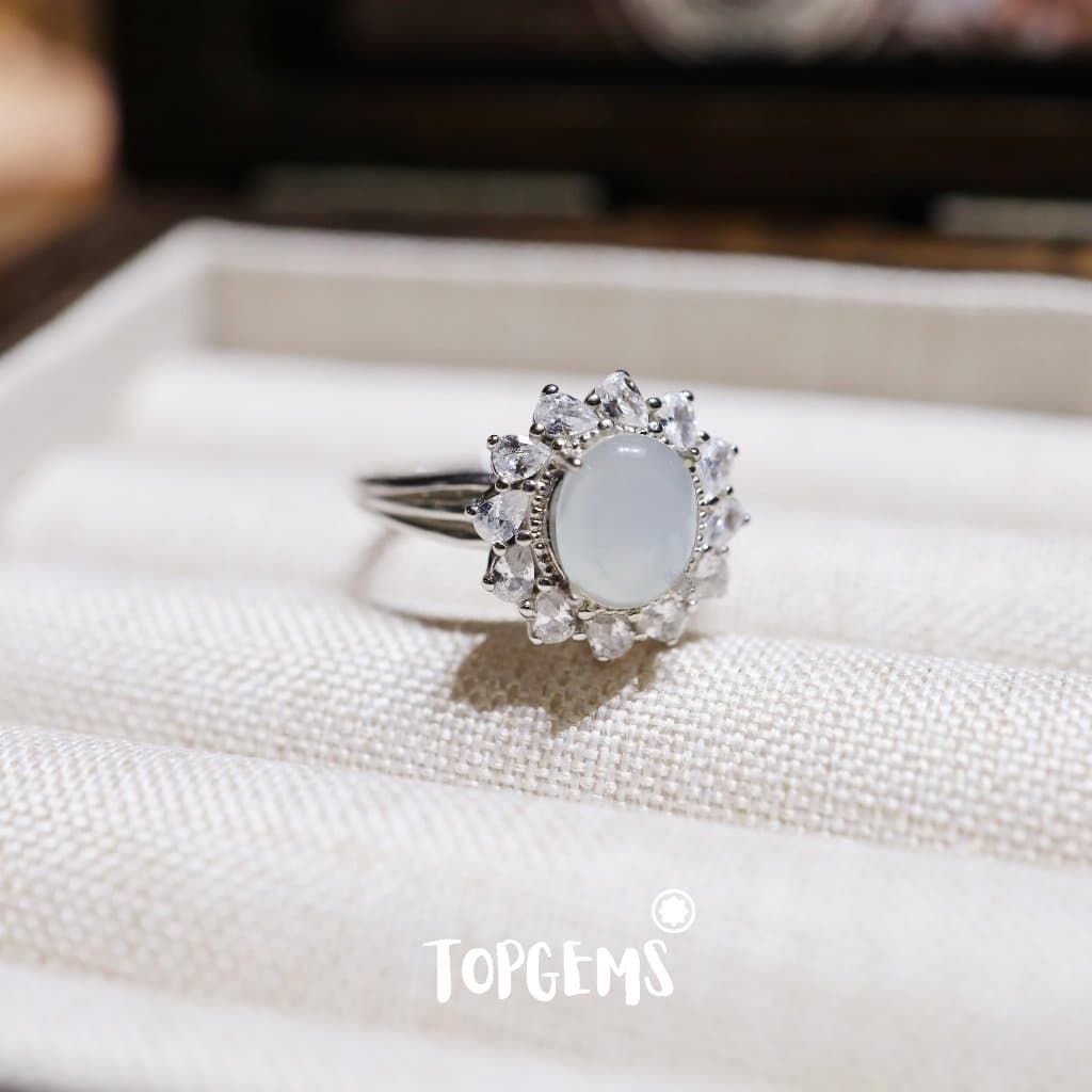 Nhẫn Bạc 925 Nữ Đính Ngọc Phỉ Thuý Loại A Tự Nhiên Dòng Nếp Băng TOPGEMS