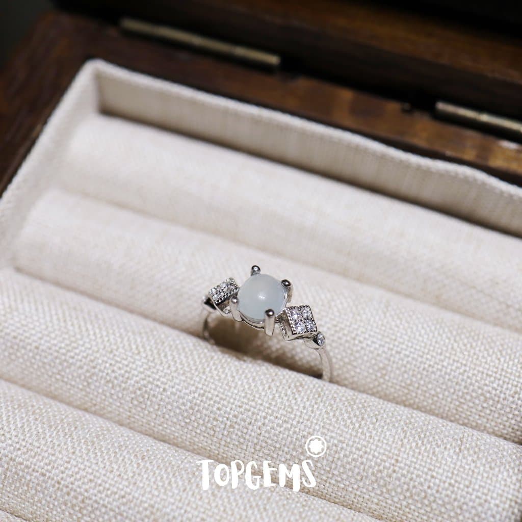 Nhẫn Bạc 925 Nữ Đính Ngọc Phỉ Thuý Loại A Tự Nhiên Dòng Nếp Băng TOPGEMS