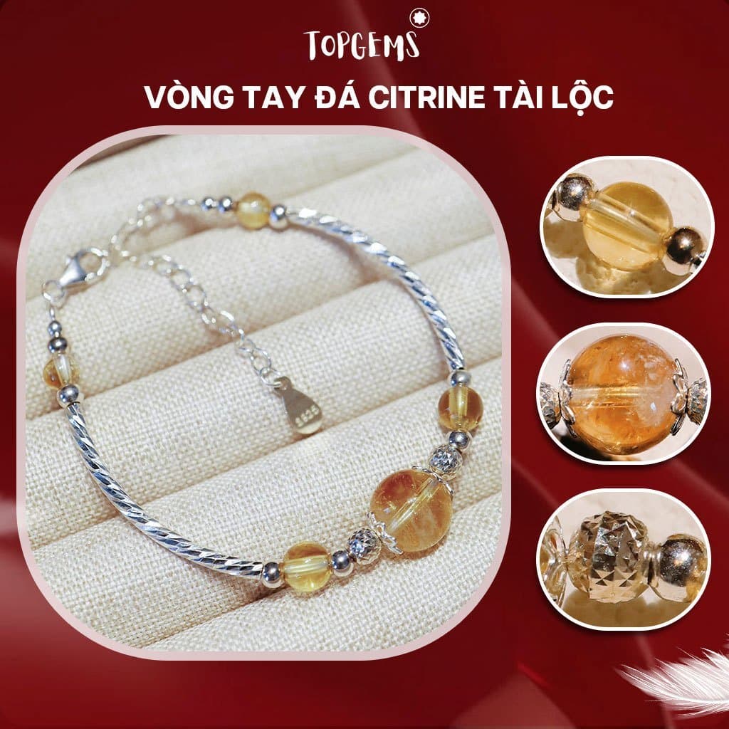 Vòng Tay Đá Thạch Anh Vàng Citrine Nữ Mix Bạc 925 TOPGEMS Lắc Tay Nữ Đá Năng Lượng Thạch Anh Vàng Citrine Tài Lộc