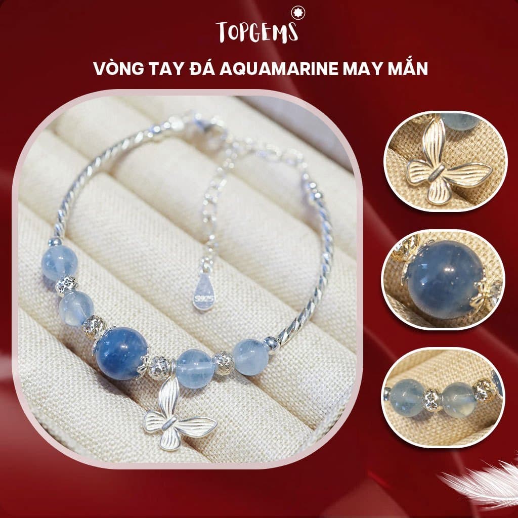 Vòng Tay Aquamarine Nữ Bạc 925 TOPGEMS Lắc Tay Nữ Dạng Charm Kiềng Bạc mix Đá Aquamarine V613B - Ảnh bìa