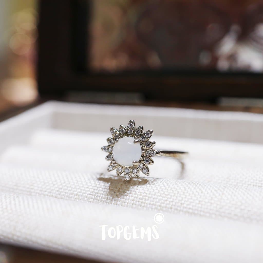 Nhẫn Bạc 925 Nữ Đính Ngọc Phỉ Thuý Loại A Tự Nhiên Dòng Nếp Băng TOPGEMS