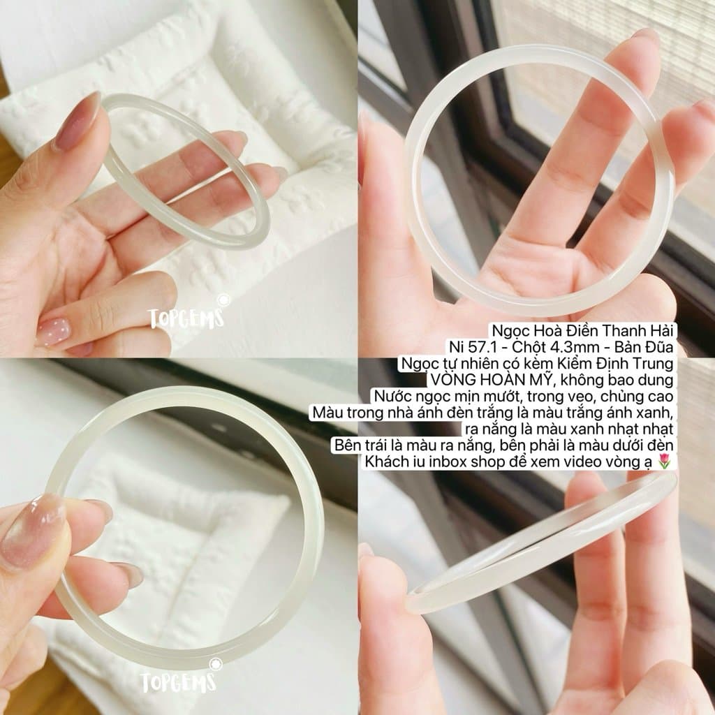 Vòng Bản Ngọc Hoà Điền Tự Nhiên Hàng Đẹp TOPGEMS Vòng Bản Đũa Vòng Dingdang Ngọc Hoà Điền Tự Nhiên