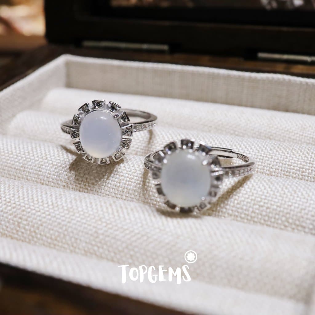 Nhẫn Bạc 925 Nữ Đính Ngọc Phỉ Thuý Loại A Tự Nhiên Dòng Nếp Băng TOPGEMS