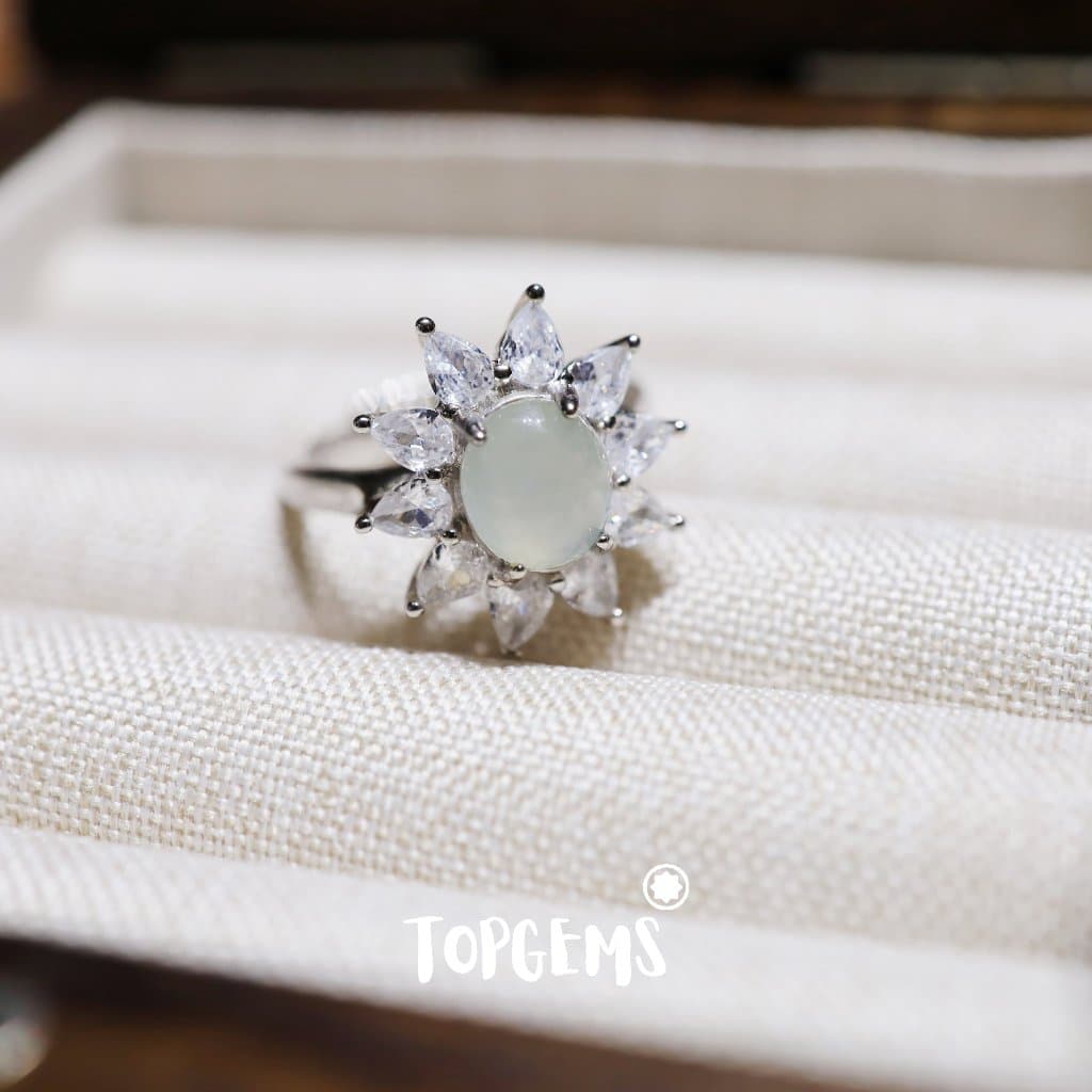 Nhẫn Bạc 925 Nữ Đính Ngọc Phỉ Thuý Loại A Tự Nhiên Dòng Nếp Băng TOPGEMS