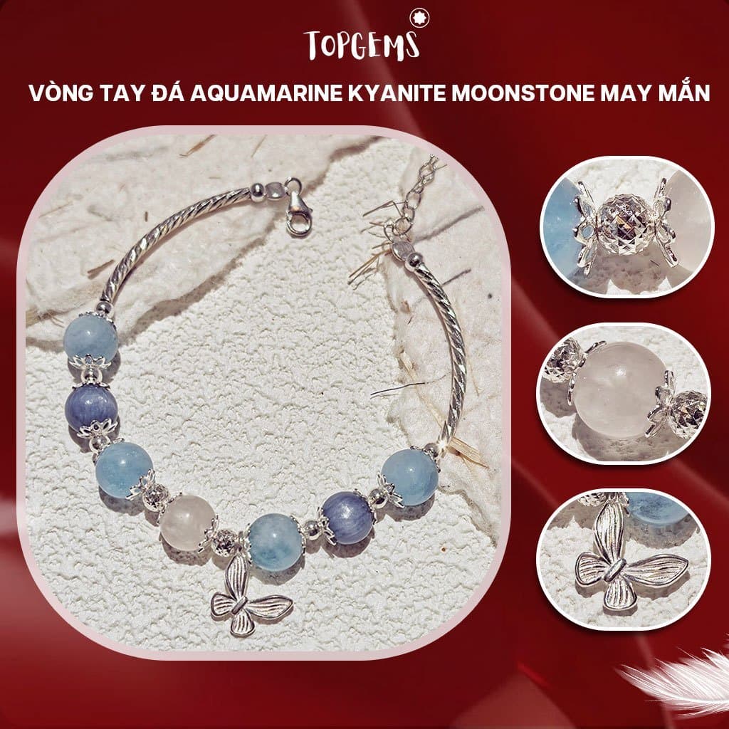 Lắc Tay Charm Hồ Điệp Bạc 925 Mix Đá Phong Thuỷ TOPGEMS Vòng Tay Đá Aquamarine mix đá Kyanite và Moonstone V611B - Ảnh bìa