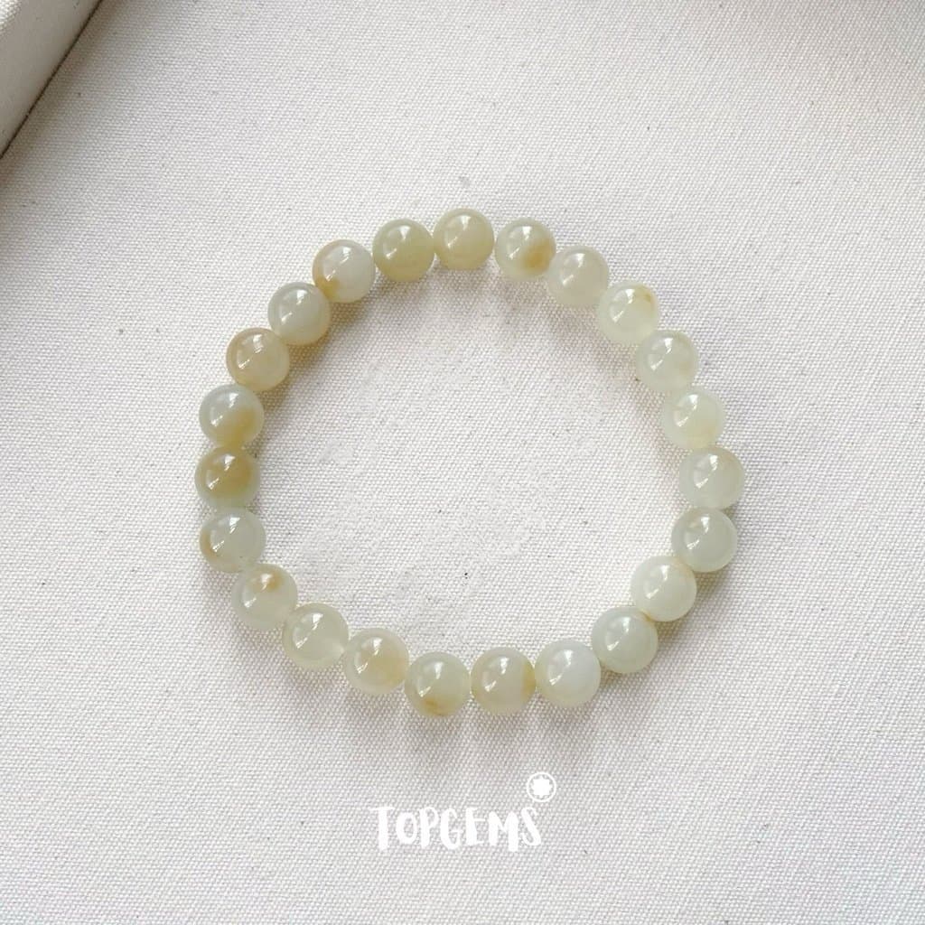 Vòng Tay Chuỗi Mật Ngọc Hoà Điền Tự Nhiên 8 Li TOPGEMS - SHIP HOẢ TỐC TẶNG KÈM HỘP VA355 - Ảnh bìa